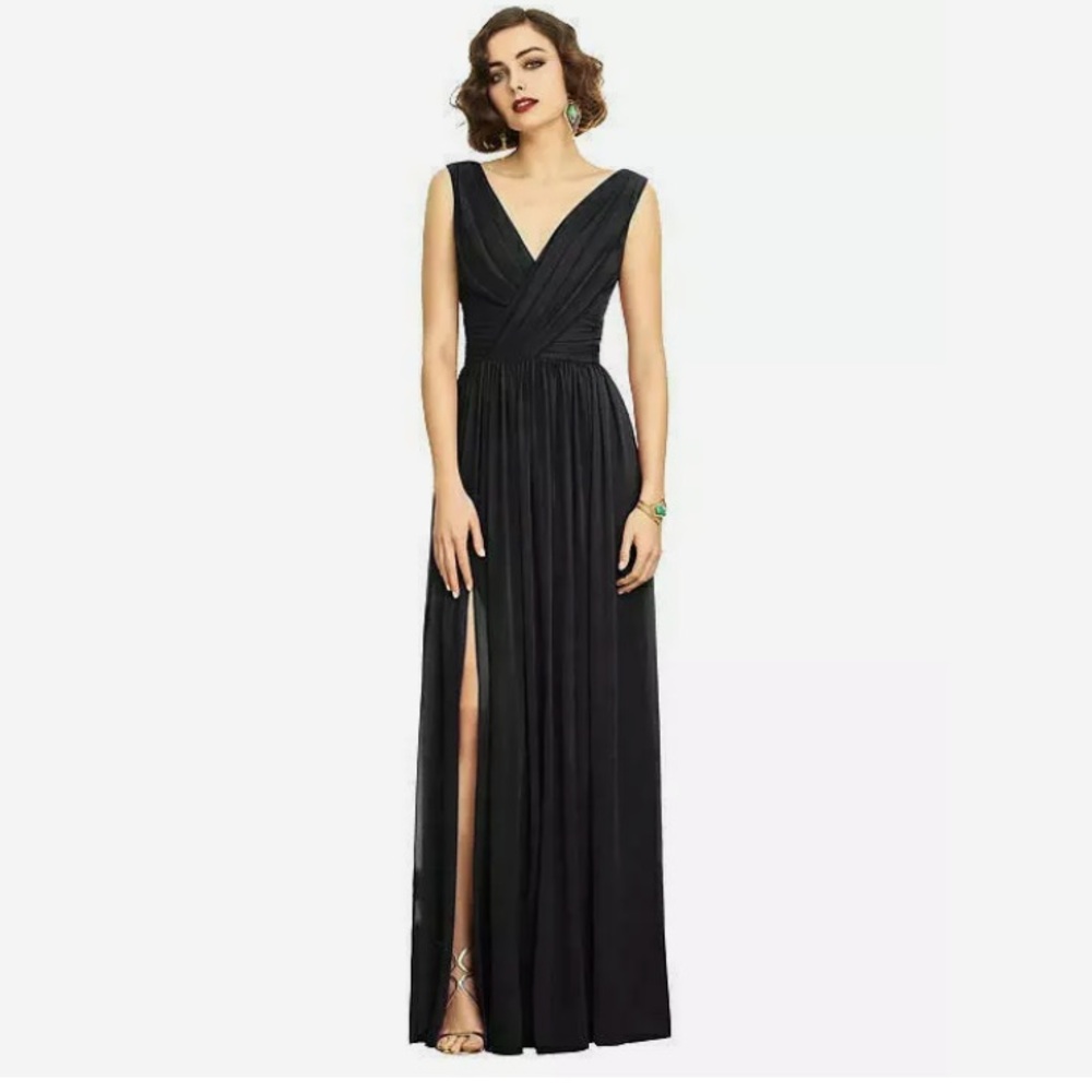 BLACK Dessy Collection Draped Chiffon Maxi Dress SIZE 4